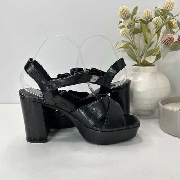 Jeffrey Campbell Amma-NW Crinkle Patent Platform Sandals Black Women's 9 NWOB - Picture 6 of 11